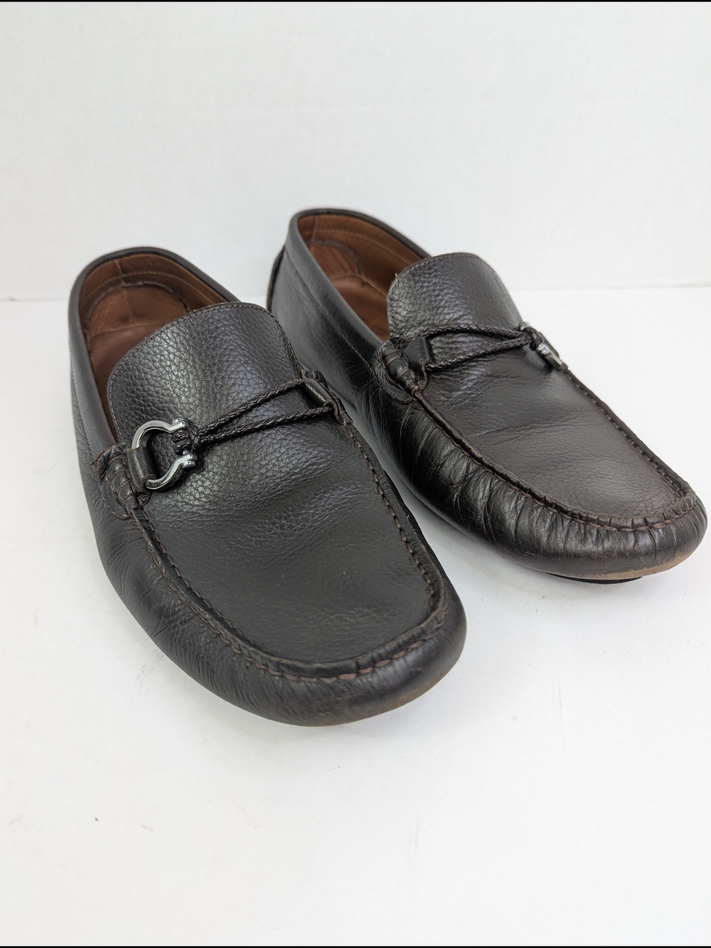 Saks Fifth Avenue Brown Leather Horsebit Driving Loafer Shoes Men's Size 12